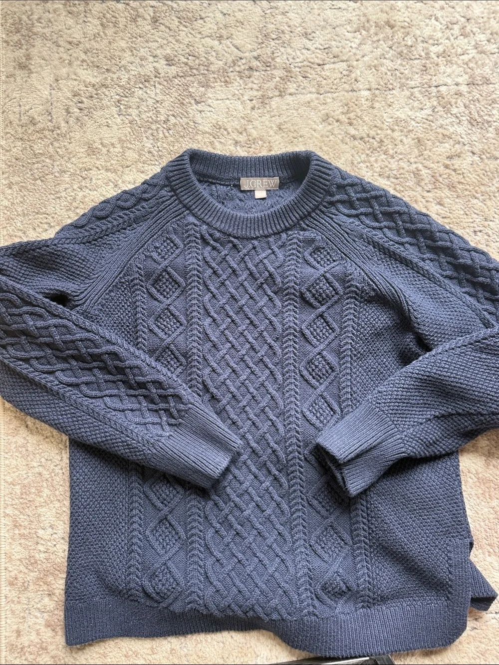 J. Crew 100% cotton Cable Knit Crewneck Sweater in Navy, medium